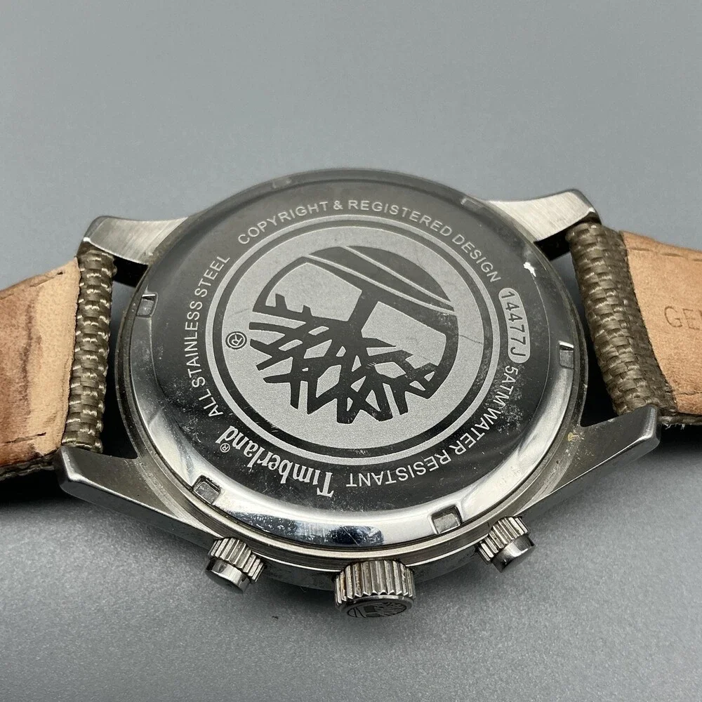 Timberland 14477J Mens Watch 46mm Silver Tone Multifunction Leather New Battery